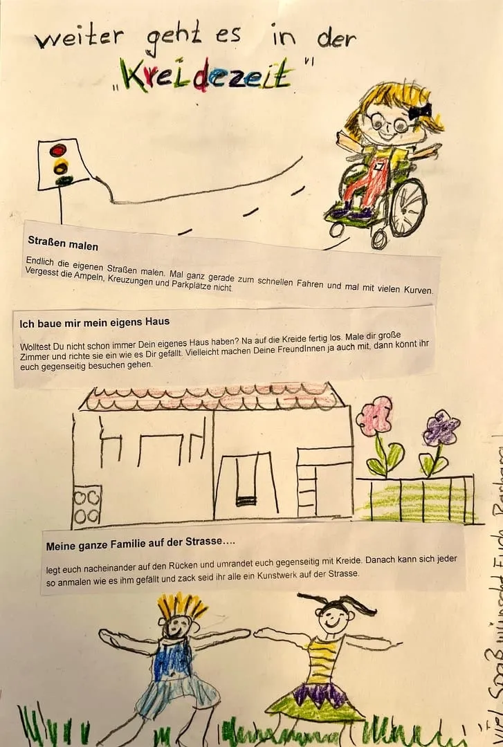 Arbeitsblatt „Kreidezeit“ mit Spielideen: Straßen malen und „Ich bau mir mein eigenes Haus“